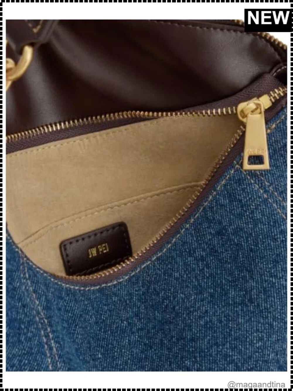 Washed Denim Hobo Shoulder Bag Metal Pendant Embellished Small Purse